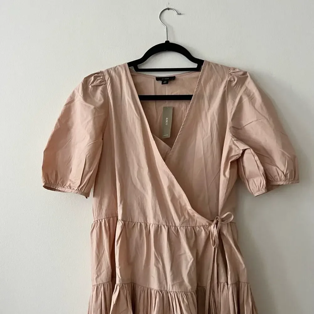J. Crew Tan Puff-Sleeve Cotton Poplin Wrap Dress
